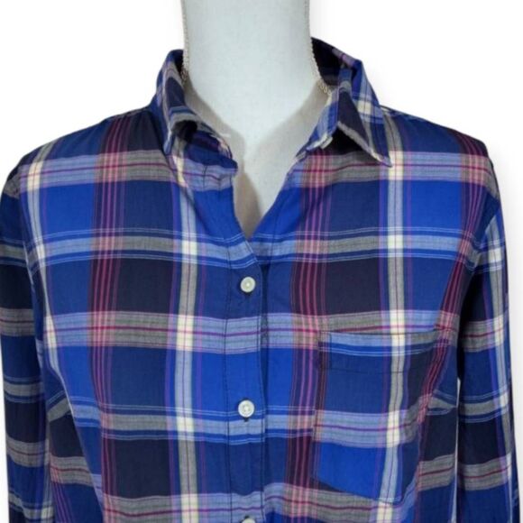 OLD NAVY CLASSICS BUTTON DOWN SHIRT BLUE & RED PLAID SZ.L EUC. - Picture 3 of 8